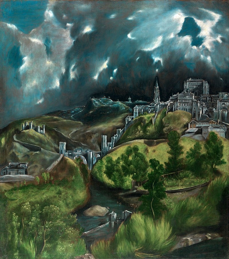 El Greco-Veduta di Toledo (c. 1596–1600, olio su tela, 47,75 × 42,75 cm, Metropolitan Museum of Art, New York)